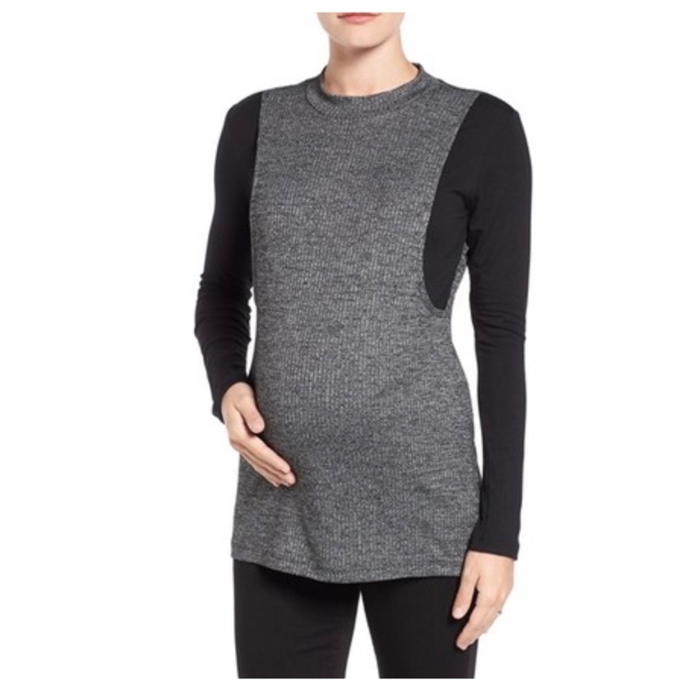 LAB40 Brie Colorblock Maternity Nursing Ribbed Top, Charcoal Black, Small, NWT!